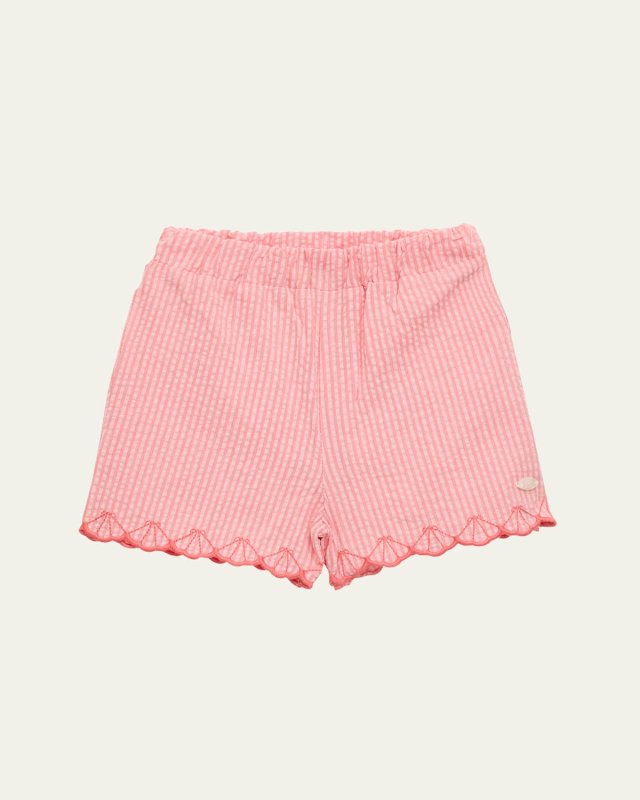 Girl's Layette Scalloped Seersucker Shorts, Size 6M-4